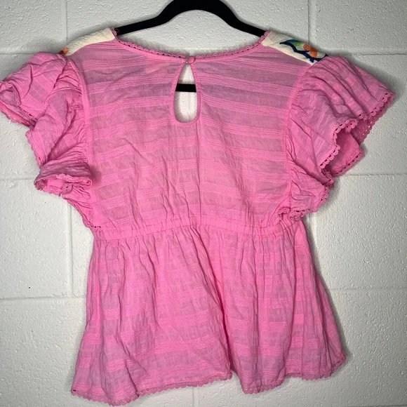 Anthropologie Plenty Tracy Reese Babydoll Top M Pink Boho Floral Embroidered - Picture 6 of 6